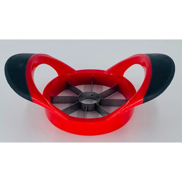 Apple Slicer Cutter Stainless Steel Corer Red Handle Slice Blade Pear One Motion - Picture 3 of 7
